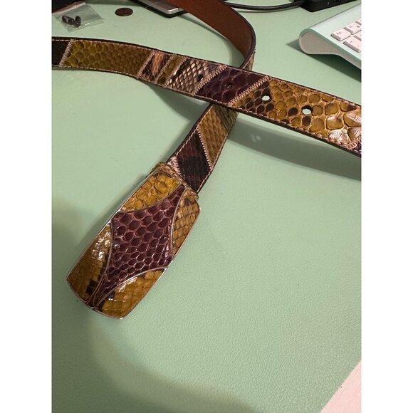 Womens Prada Green and Brown Snakeskin and Cowhide Belt. Length is 42". Excellen - Picture 3 of 4